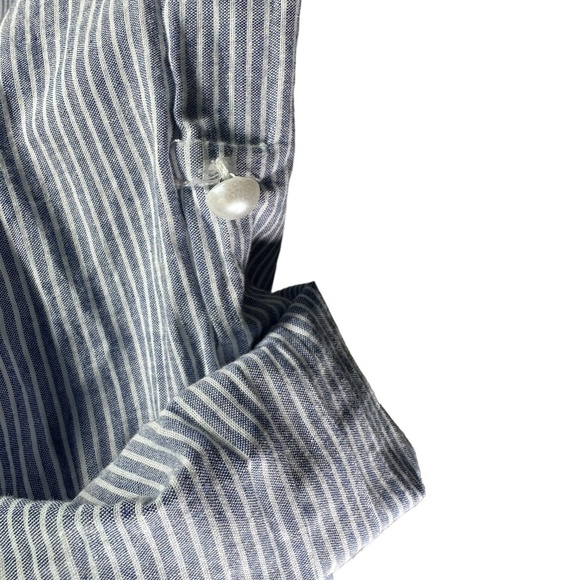 Eden & Olivia Blue/White Striped Pearl Roll Tab Button Front Shirt Size L - Picture 4 of 9